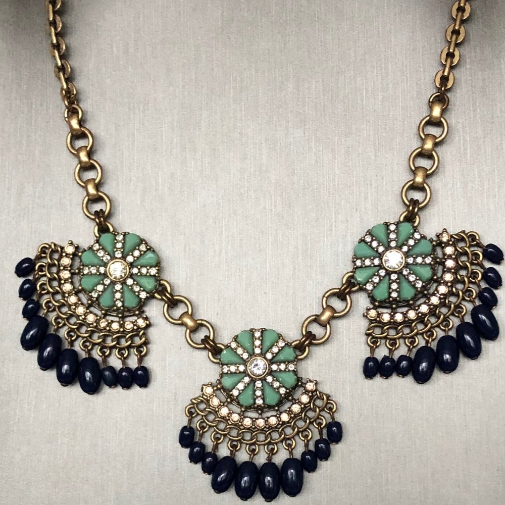 J. Crew Bohemian Navy and Rhinestone Statement Necklace